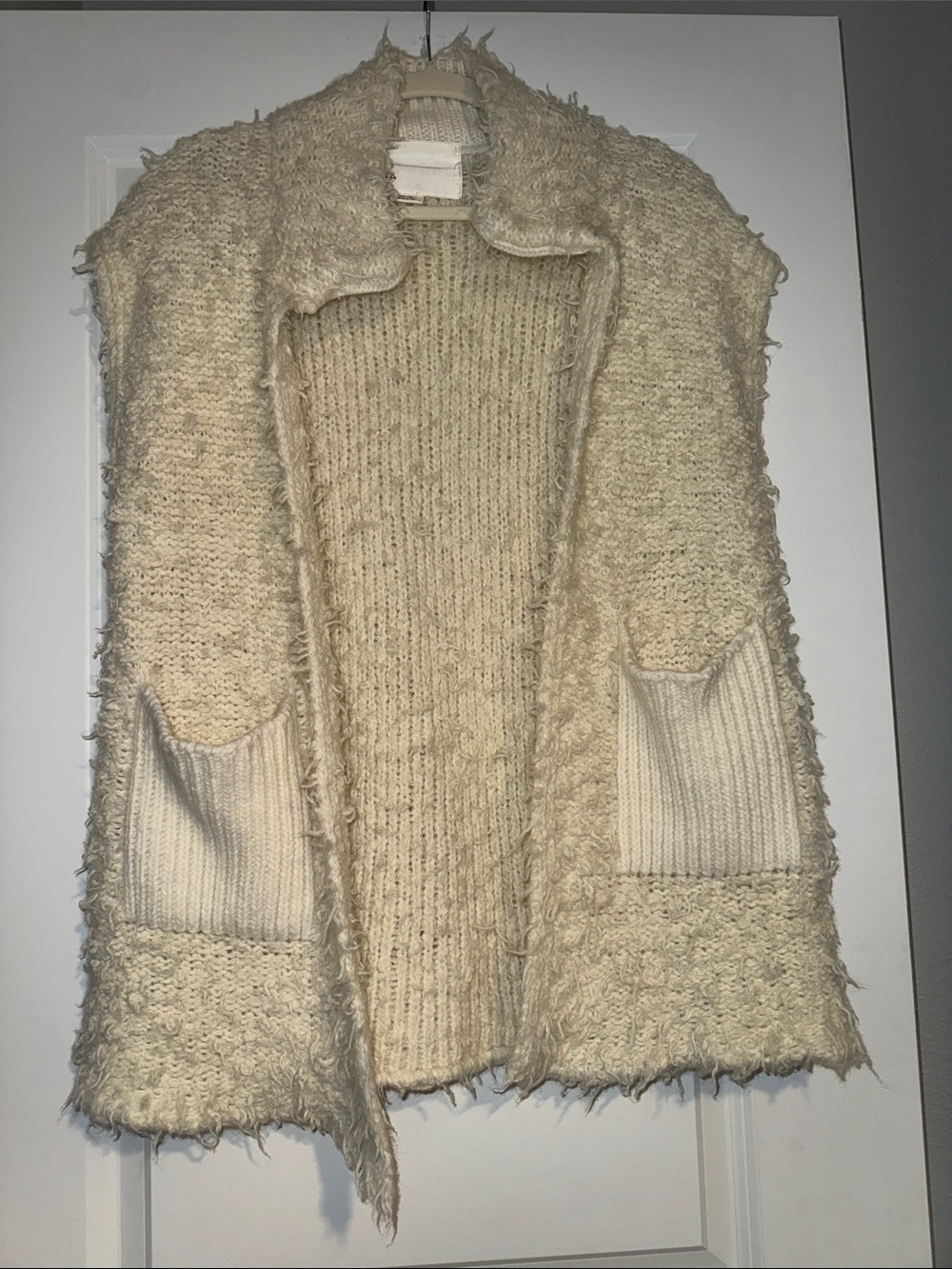 Anthropologie Cream Textured Bouclé Open-Front Vest